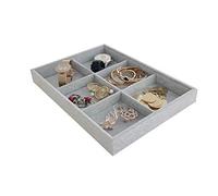 Svea Display 6 Rearrangeable Grid Compartment Premium Quality Gray Plush Velvet Jewelry Collection Tray Organizer Stackable Storage Drawer Insert Divider Closet Organization