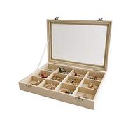Svea Display Beige Velvet Organizer Top Tray 12 Removable Grid with Glass Lid Premium Quality Classic Design Multi Functional Jewelry Storage Safe Tray