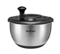 SveBake Salad Spinner Stainless Steel 18/10 with Crank Drive and 4.5 Litre Salad Bowl, Dishwasher Safe, Black