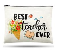 Svee Teacher Appreciation Gifts Teacher Gift Bag Canvas Teacher Makeup Bag Thank Teacher Cosmetic Bag Zipper Pouch for Women Teacher Nursery Preschool High School(Fresh Style)