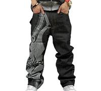 Sveizo Men's Hip Hop Embroidery Baggy Jeans Denim Loose Trousers-34