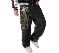 Sveizo Men's Hip Hop Embroidery Graffiti Baggy Jeans Jogging Loose Pants-30 Black