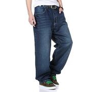 Sveizo Men's Hip Hop Indigo Washed Baggy Jeans-36