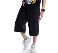 Sveizo Men's Shorts Jeans Relaxed Fit Hip Hop Denim Shorts Work Baggy Short Plus Size-46 Black