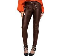 Sveizo Women's Faux Leather Look Trousers Slim Fit Coated Jeans-34 Coffee