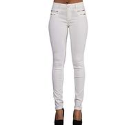 Sveizo Women's Faux Leather Look Trousers Slim Fit Coated Jeans-42 White
