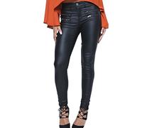Sveizo Women's Faux Leather Look Trousers Slim Fit Coated Jeans-M36 Black