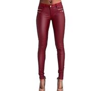 Sveizo Women's Faux Leather Look Trousers Slim Fit Coated Jeans-XL40 Wine
