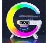 SVELNIO G Shape Table Lamp,Wireless Speaker, Atmosphere Night Light with Wireless Charging Function, Bedside Lamp with Alarm Clock & Charging Function, Bedroom Bedside Lamp, Gifts