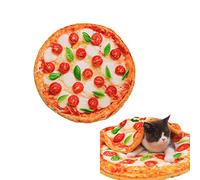 Svemei 2 Pcs Ultra Soft Dog Cat Bed Mat & Blanket Set with Cute Pizza Pattern,Reversible Round Dog Crate Kennel Pad,Washable Pet Bed Mat& Blanket,Creative Portable Pet Bed Mat (15.7 inch)