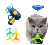 Svemei Flying Cat Toys, Interactive Cat Fetch Toy with 1 Light Up Spinning Tops, and 5 Flying Propellers, Flying dis Toy for Hunting Chasing Indoor/Outdoor