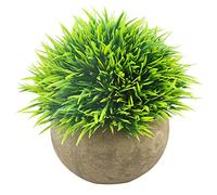 Svenee Mini Artificial Plants, Plastic Fake Green Grass Faux Greenery Topiary Shrubs with Grey Pots for Bathroom Home Office Décor, House Decorations (1)