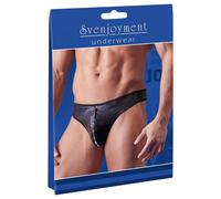 Svenjoyment - Shiny Men's Thong with Rhinestone Zipper (Black) - 2XL