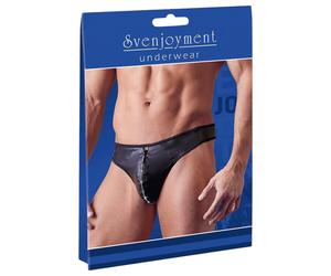 Svenjoyment - Shiny Men's Thong with Rhinestone Zipper (Black) - XL
