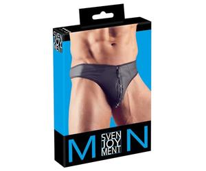 Svenjoyment Underwear Men's G-String with Rhinestone Zip, Small, Black