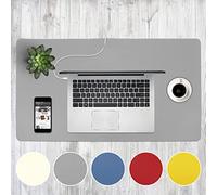Svenki Leather Desk Mat Cable Organiser Premium Extended Mouse Mat for Home Office Accessories - Felt Vegan Large Leather Desk Pad Protector (Grey)