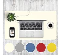 Svenki Leather Desk Mat Cable Organiser Premium Extended Mouse Mat for Home Office Accessories - Felt Vegan Large Leather Desk Pad Protector (White)
