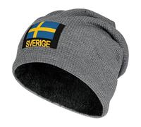Sverige Sweden Swedish Flag Mens Fleece Lined Beanie Hat Knit Skull Cap Stocking Hats Warm For Women Unisex Dark Gray-style