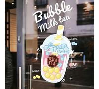 Svesoraco Bubble Tea Cafe Decorations Stickers Boba Tea House Planet Masala Chai Window Decor Upholstery for Cafes Shop Window