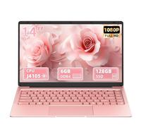 Svikou 14 inch Rose Gold Laptop, Quad-Core Celeron J4105 Processor, FHD IPS Display, 6GB RAM 128GB SSD,Win 11 Pro PC, Ultra Lightweight Notebook for Travel, Online Classes, Work & Study