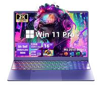 Svikou 16" Purple Laptop Computer - in tel N95 Processor, 2TB NVMe SSD 12GB LPDDR5 RAM, 2K FHD IPS Display, 7-Color Backlit Keyboard, Fingerprint, Win 11 Pro, Lightweight for Study Work & Play