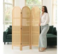 Svimi Room Dividers and Folding Privacy Screens, 5.6 Ft Double Hinged Rattan Partition Freestanding Wall Room Divider for Home - 3 Panel (Wood Color)