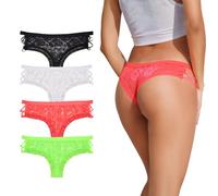 Svmer Lace Underwear Women Sexy Cheeky Knickers Low Rise Criss Cross Bikini Briefs Multipack 4(mix2,L)