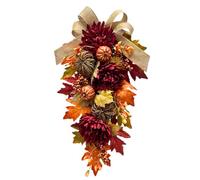 Svndlyn 24 Inch Lighted Fall Teardrop Swag with Timer and Burlap Bow