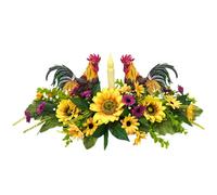 Svndlyn Rooster Kitchen Decor Centerpiece with Flameless Candle Rustic Farmhouse Artificial Sunflower Floral Arrangement for Dining Table, French Country Home Decoration