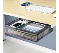 SVNNELP Large Under Desk Table Drawer Storage Organizer A4, Hidden Self-Adhesive Under Desk Pencil Tray Drawer for Office (Clear Black/L)