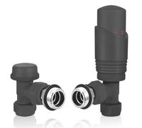 SVNR Thermostatic Radiator Valves (TRV), Textured Anthracite Grey, Angled Lockshield Valve, 15mm, for Central Heating Radiators, Towel Rails,Leak-Proof Design.