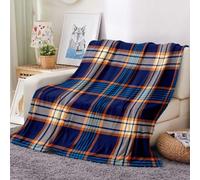 Svnthqp Summer Navy Blue Flannel Throw Blanket Plaid Colorful Navy Blue Orange Beige Check Autumn Warm Lightweight Cozy Blanket for Bedroom Living Rooms Sofa Couch 40x50 Inch