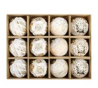 SVNVIOZ White Gold Christmas Baubles Decorations, 12Pcs 8cm Christmas Ball Ornaments Set, Shatterproof Xmas Tree Balls