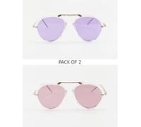 Svnx 2 Pack Aviator Style Sunglasses With Coloured Lenses In Cream Cream One Size