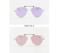 SVNX 2 Pack Aviator Style Sunglasses with Coloured Lenses - Multi - One Size
