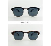 SVNX 2 Pack Rounded Sunglasses In Tortoise Shell And Black