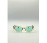 SVNX Angular Framed Sunglasses in Brown with Green Arms - One Size