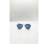 SVNX Aviator Sunglasses With Blue Mirror Lenses - Silver - One Size
