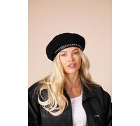 Svnx Beret Hat With Chain Detail In Black Black