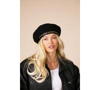 SVNX Beret Hat With Chain Detail In Black - Black - One Size