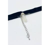 Svnx Black Faux Velvet Choker Necklace With Clear Stone Charm Black