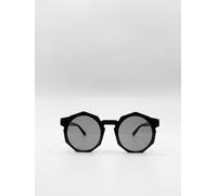 SVNX Black Plastic Frame Hexagon Sunglasses with Black Lenses - Black - One Size