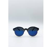 Svnx Black Round Sunglasses With Blue Lenses And Gold Detail Black