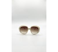 Svnx Bold Round Oversized Sunglasses In Cream In Beige Beige