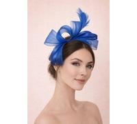 Svnx Bow Shaped Fascinator With Satin Loops & Feathers In Blue Blue One Size