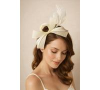 SVNX Bow Shaped Fascinator with Satin Loops & Feathers in Cream - One size