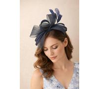 SVNX Bow Shaped Fascinator with Satin Loops & Feathers in Navy