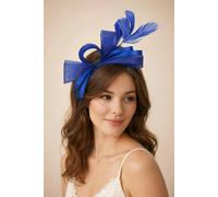 SVNX Bow Shaped Fascinator with Satin Loops & Feathers in Royal Blue - One size