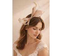 SVNX Bow Shaped Fascinator with Sinamay Curls & Feathers in Nude - One size