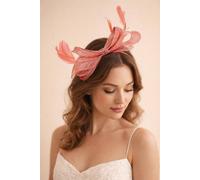 Svnx Bow Shaped Fascinator With Sinamay Curls & Feathers In Pink Pink